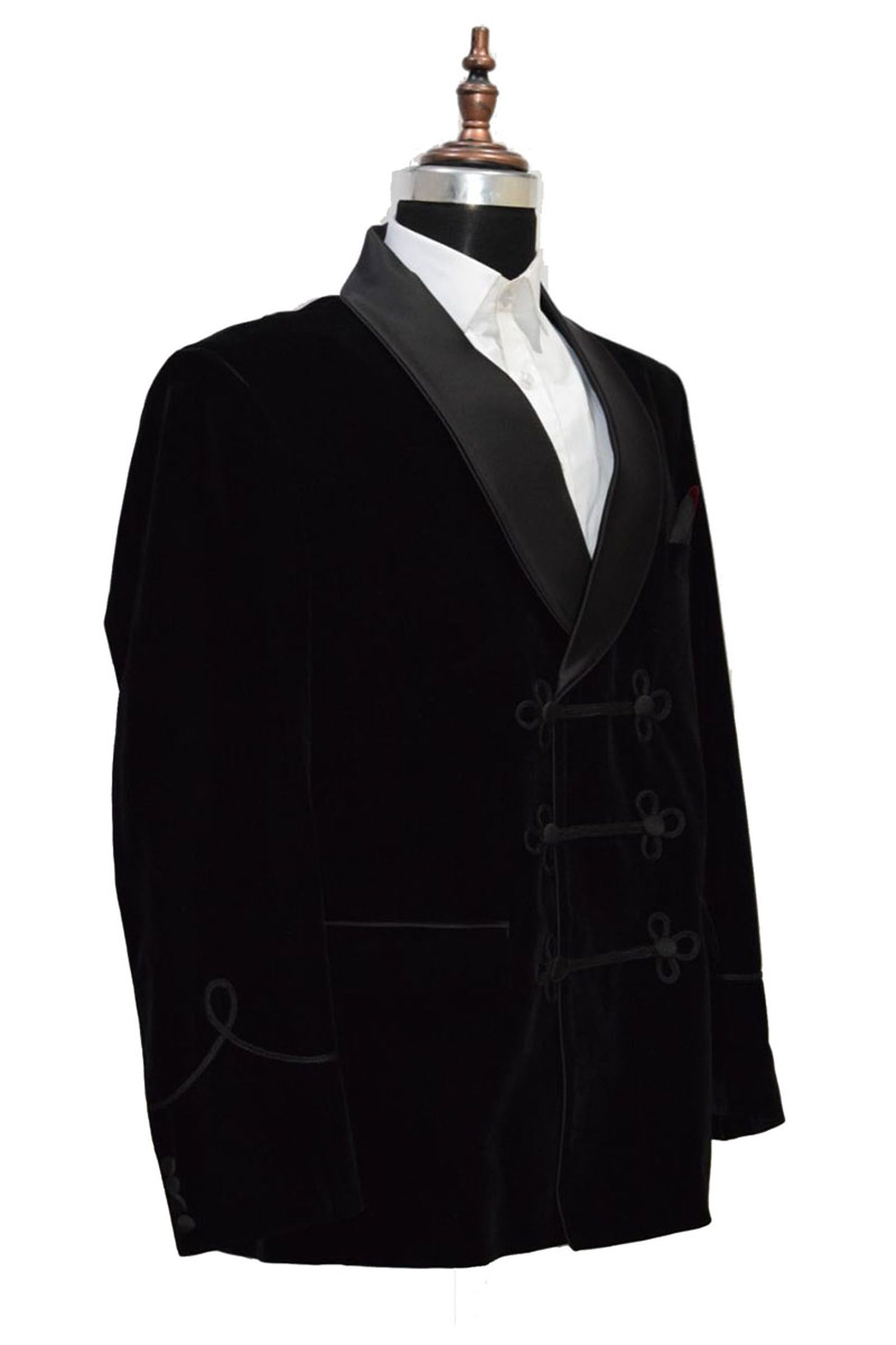 Black Velvet Smoking Jacket with Frog Closure