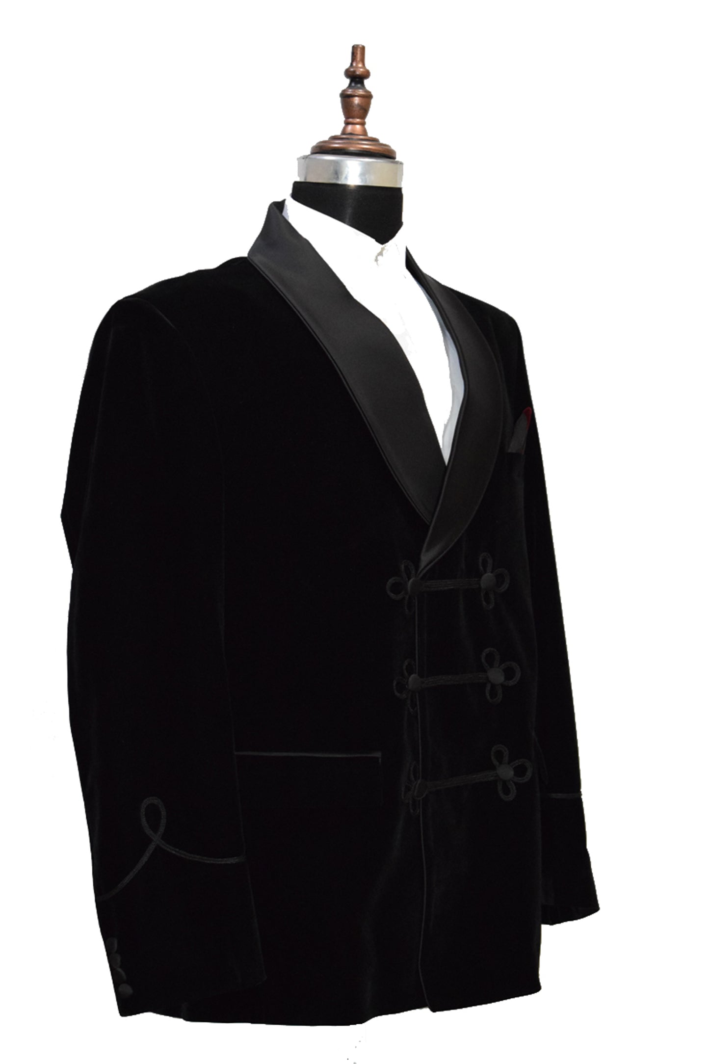 Black Velvet Smoking Jacket with Frog Closure