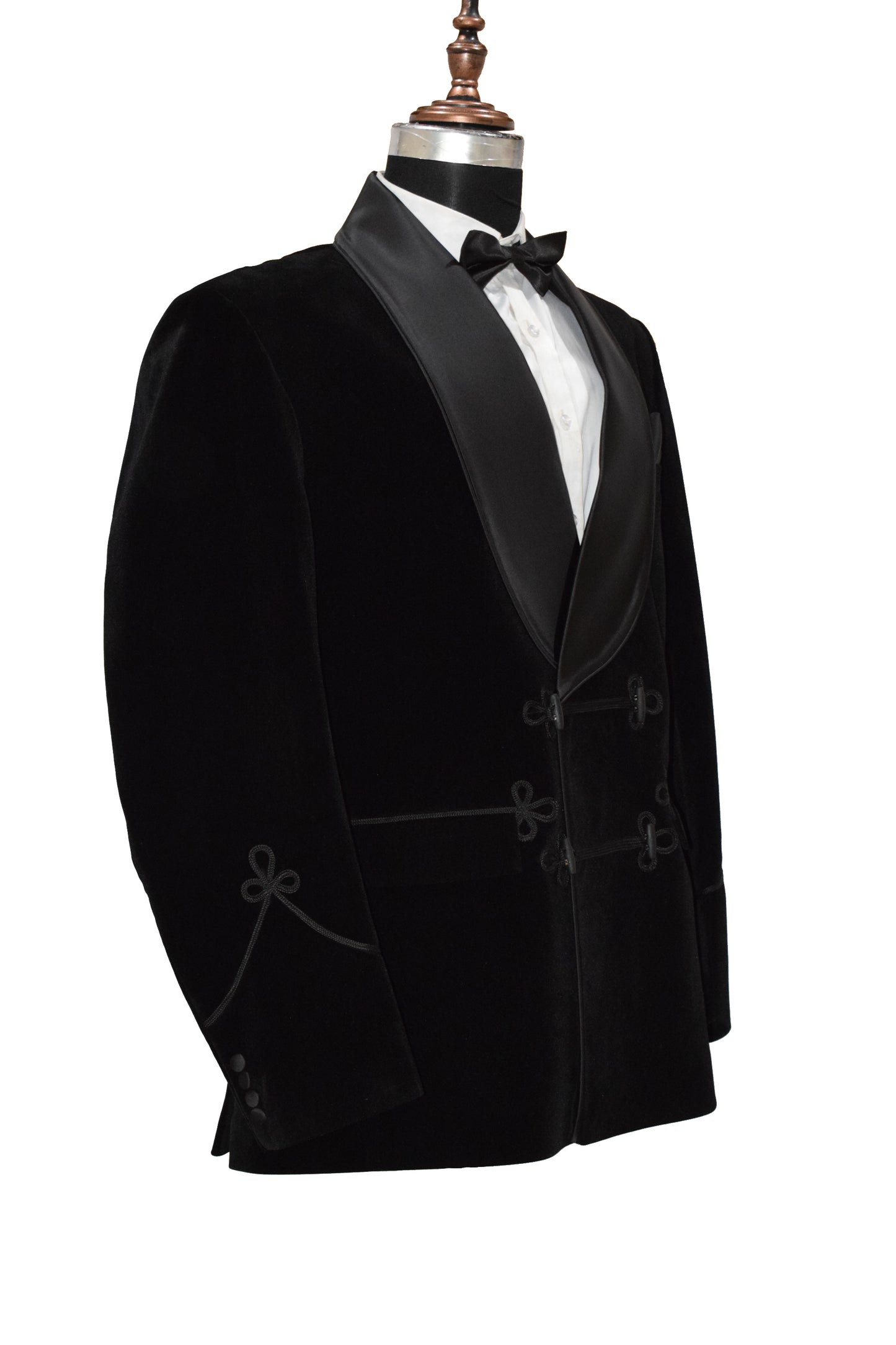 Black Velvet Smoking Jacket with Frog Closure