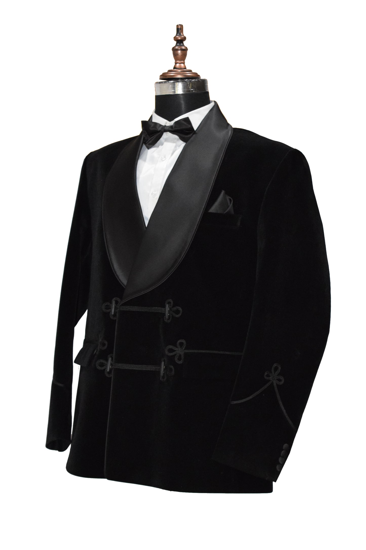 Black Velvet Smoking Jacket with Frog Closure