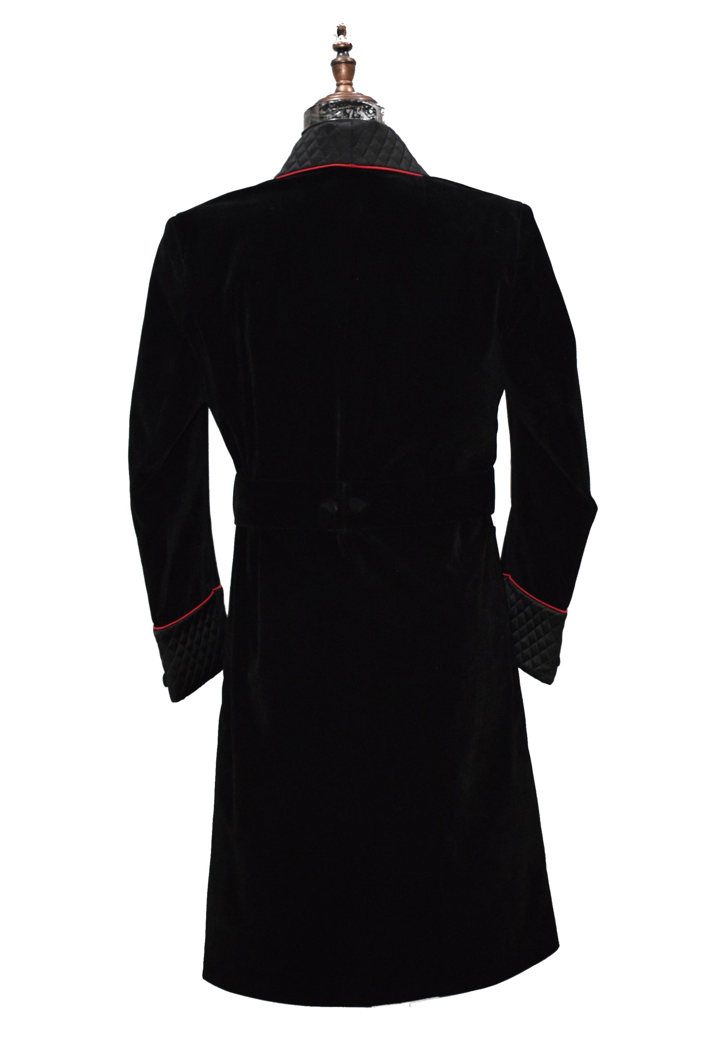 Black Velvet Smoking Jacket Long Coat Robe with Belt