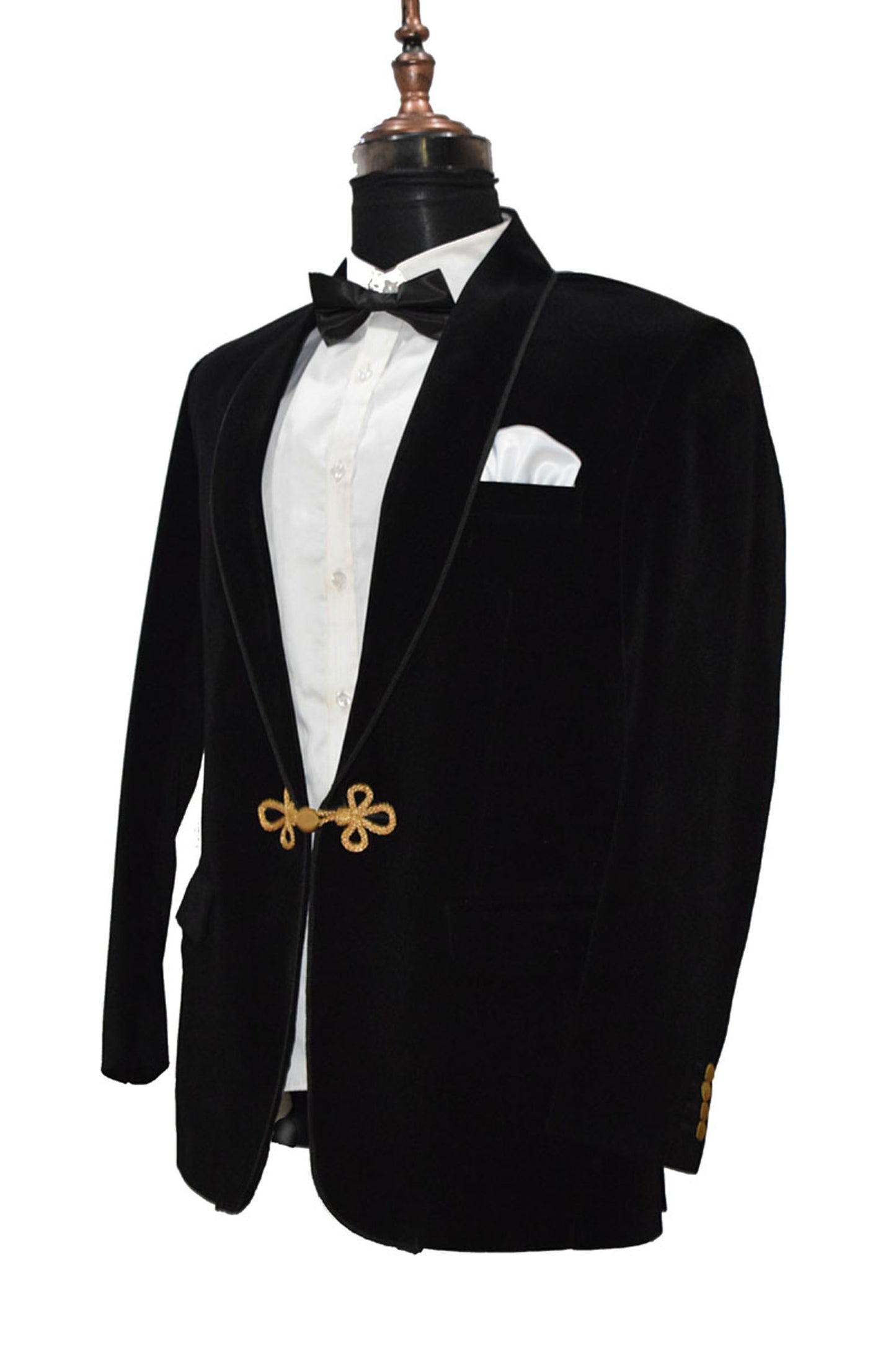 Black Velvet Smoking Jacket with Frog Closure