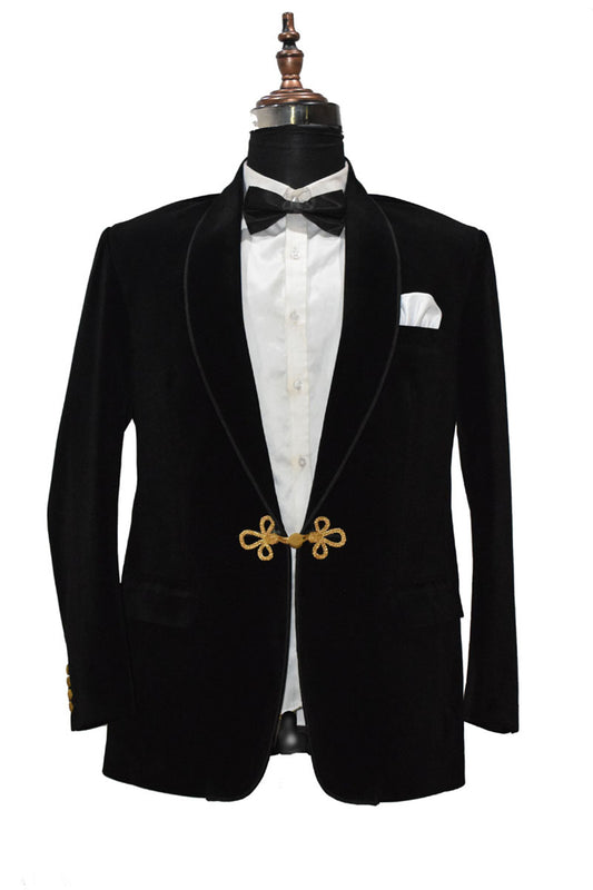 Black Velvet Smoking Jacket with Frog Closure