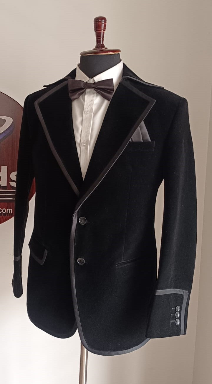 Black Velvet Smoking Jacket with Black Trim