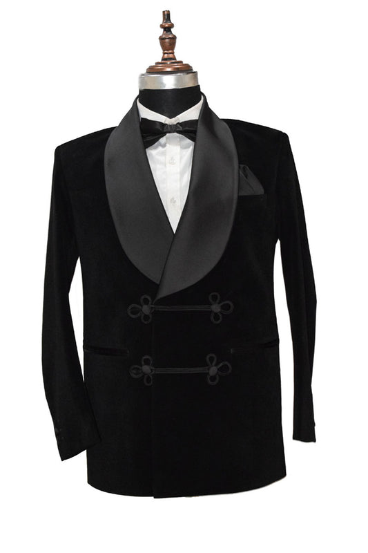 Black Velvet Smoking Jacket with Frog Closure