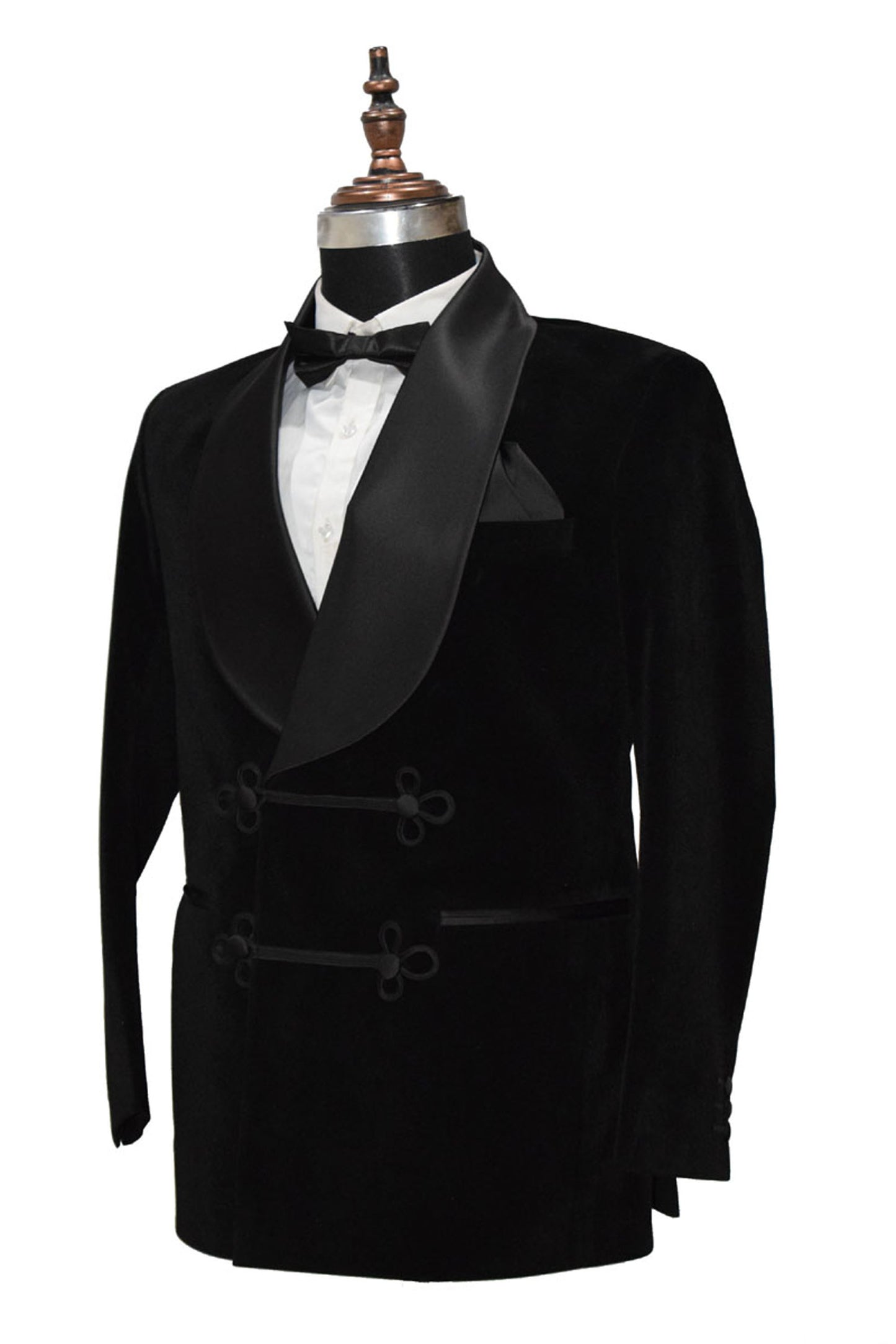 Black Velvet Smoking Jacket with Frog Closure