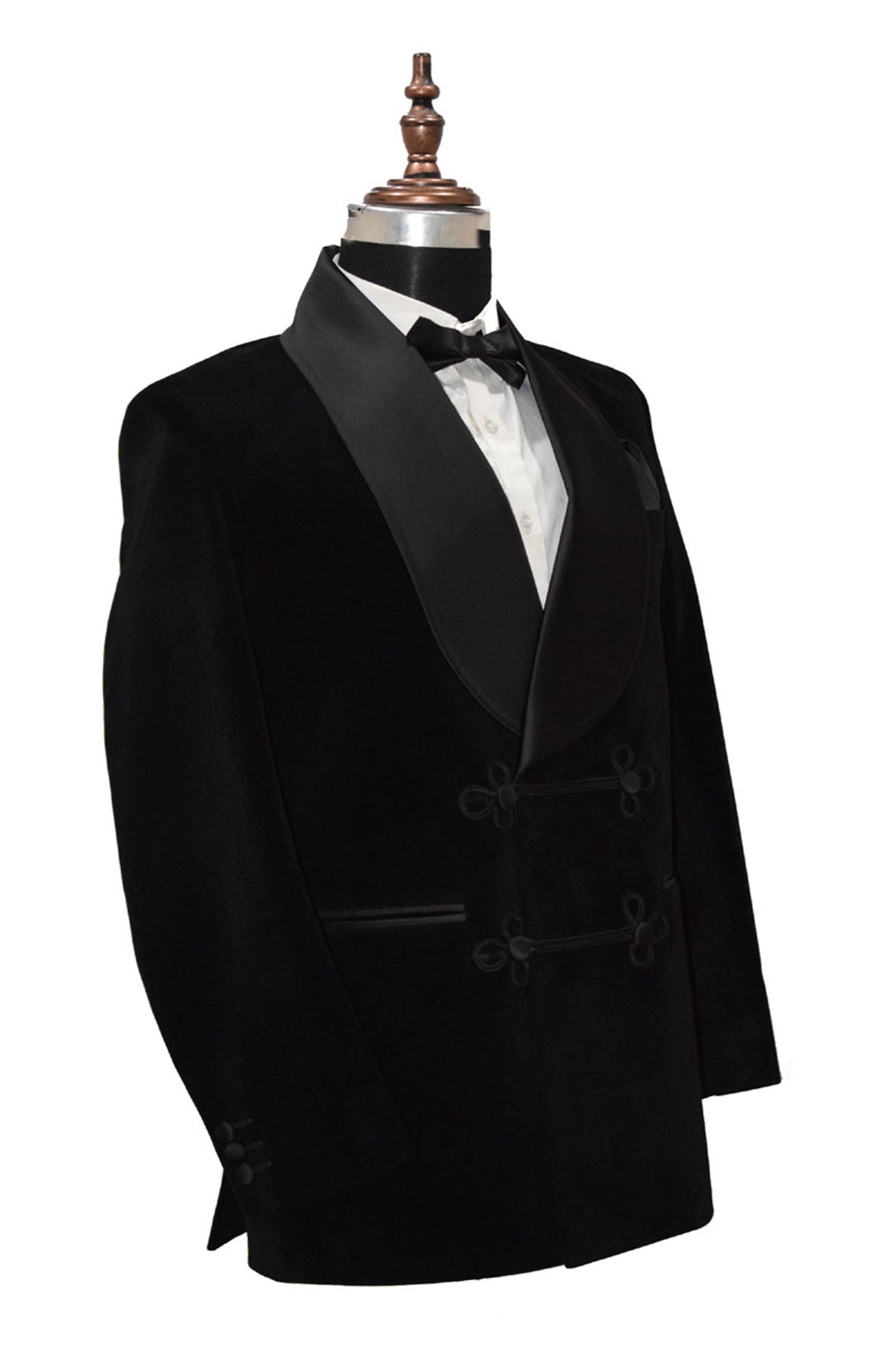 Black Velvet Smoking Jacket with Frog Closure