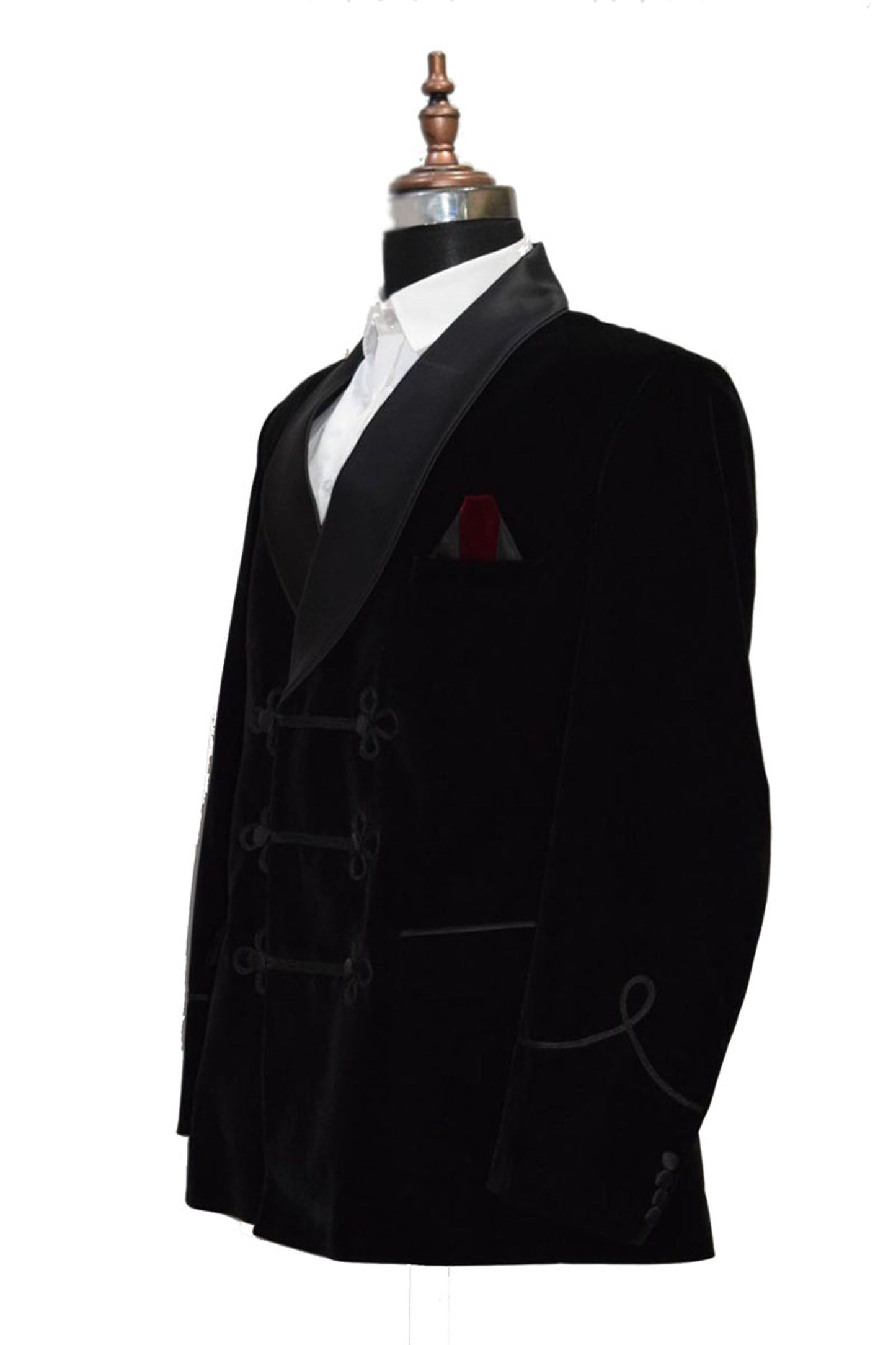 Black Velvet Smoking Jacket with Frog Closure